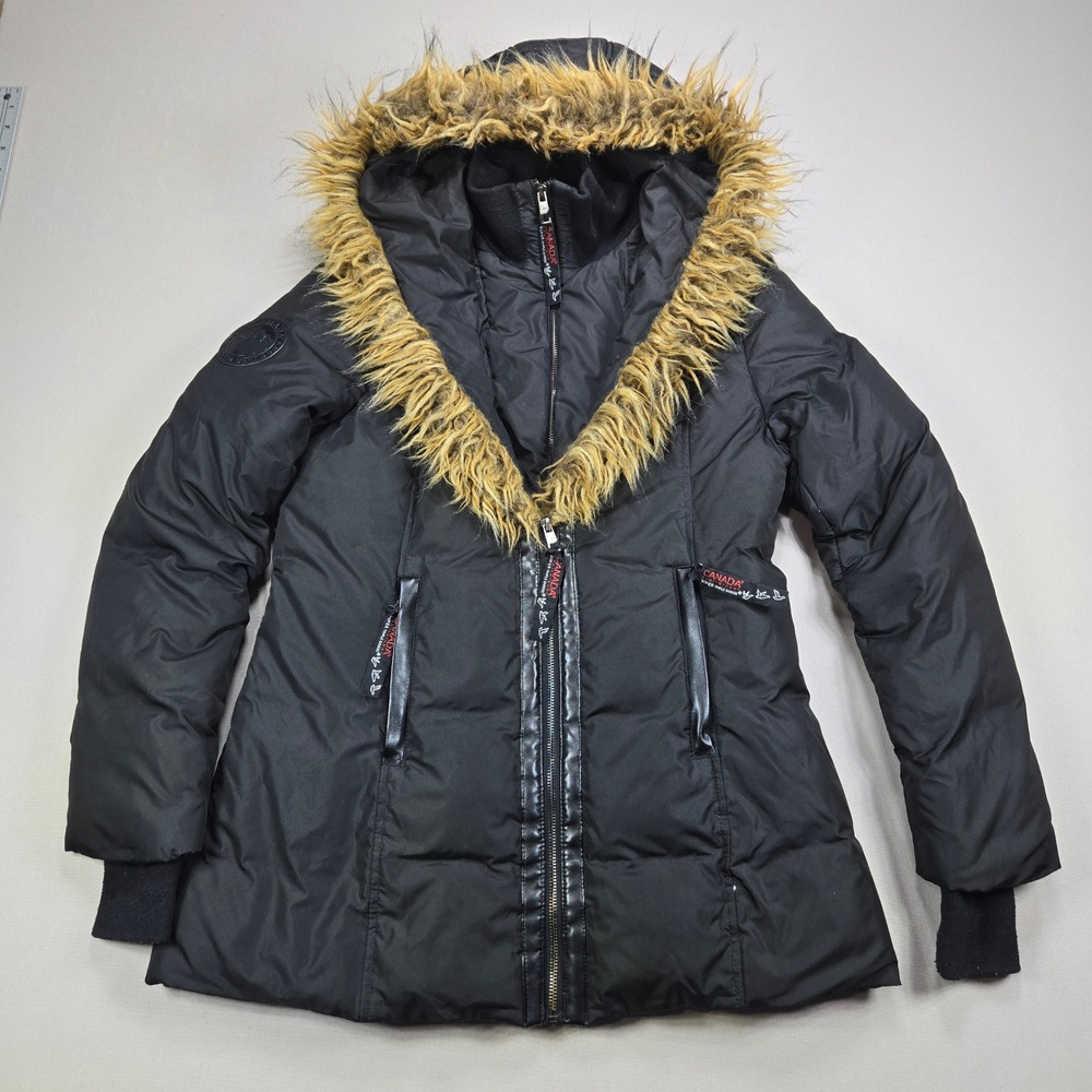 Canada Weather Gear Super Triple‎ Goose Puffer Winter Jacket Fur Hood Black S P